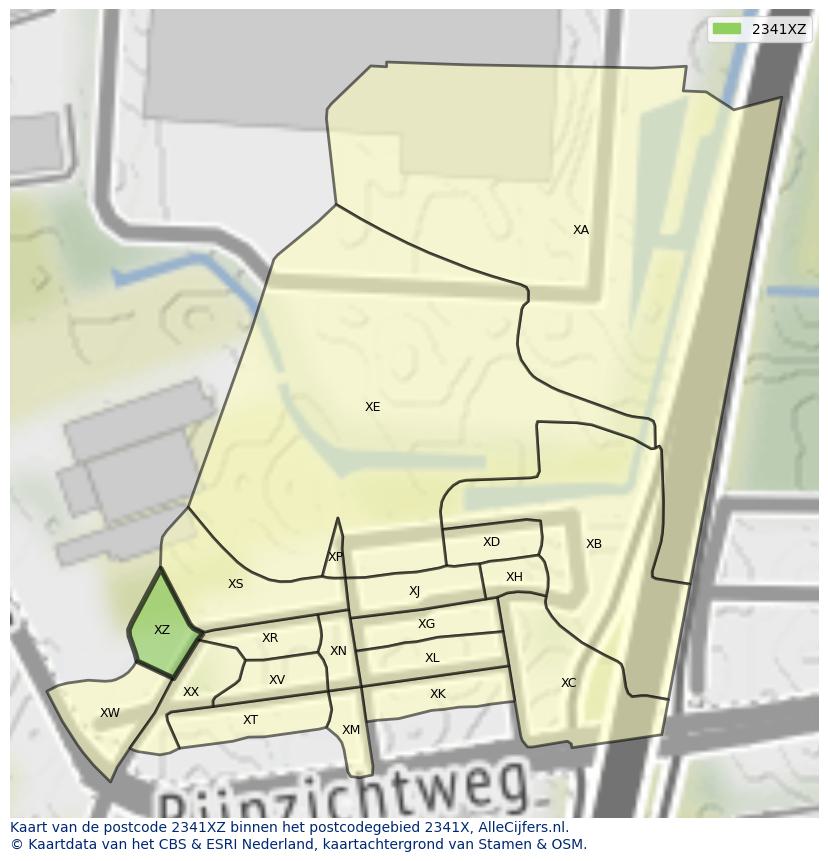 Afbeelding van het postcodegebied 2341 XZ op de kaart.