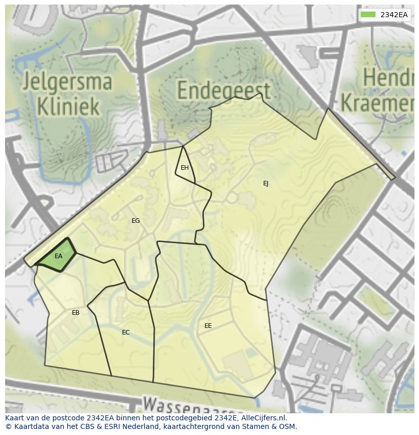 Afbeelding van het postcodegebied 2342 EA op de kaart.