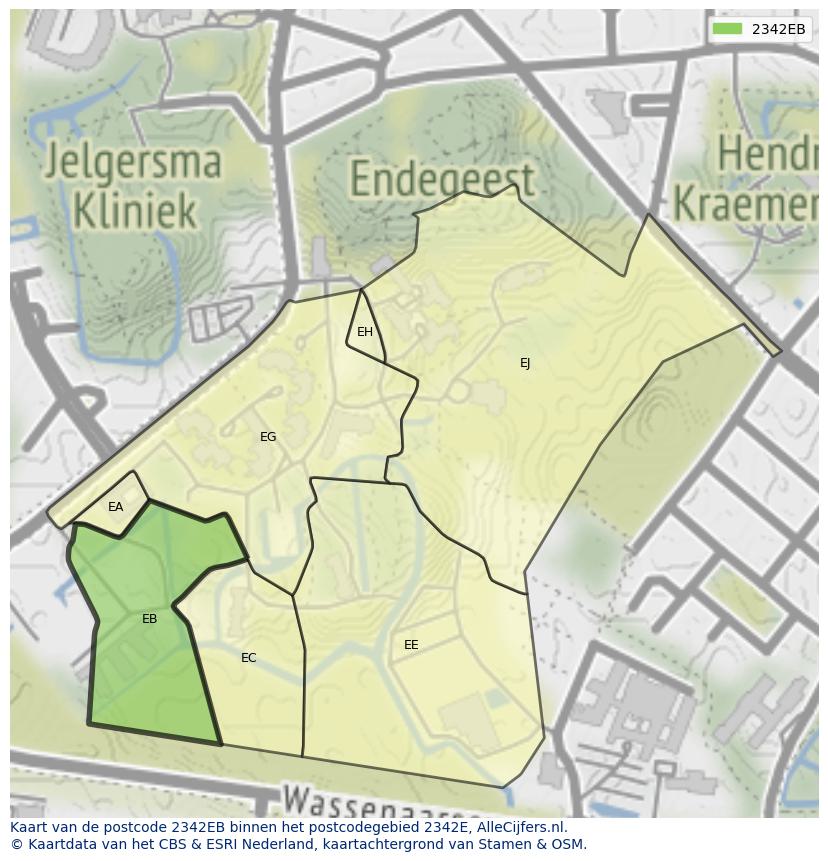 Afbeelding van het postcodegebied 2342 EB op de kaart.