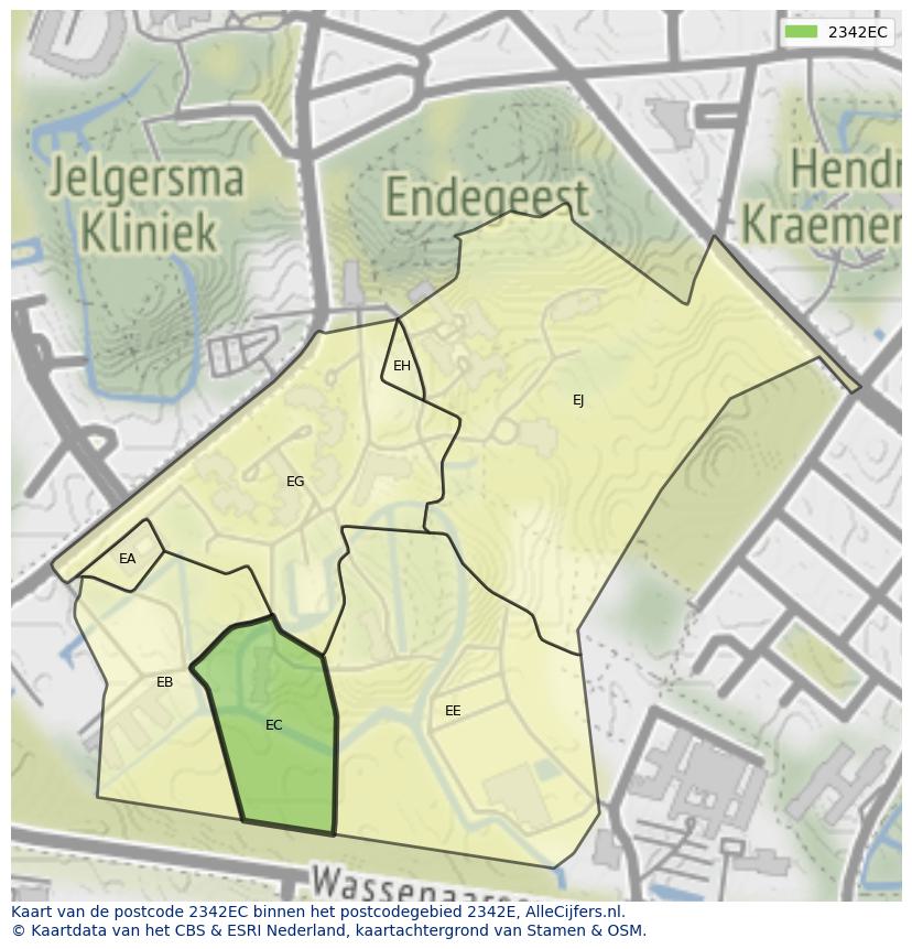 Afbeelding van het postcodegebied 2342 EC op de kaart.