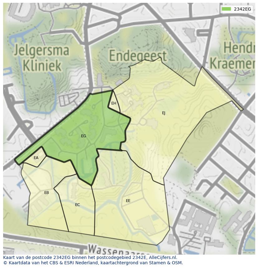 Afbeelding van het postcodegebied 2342 EG op de kaart.