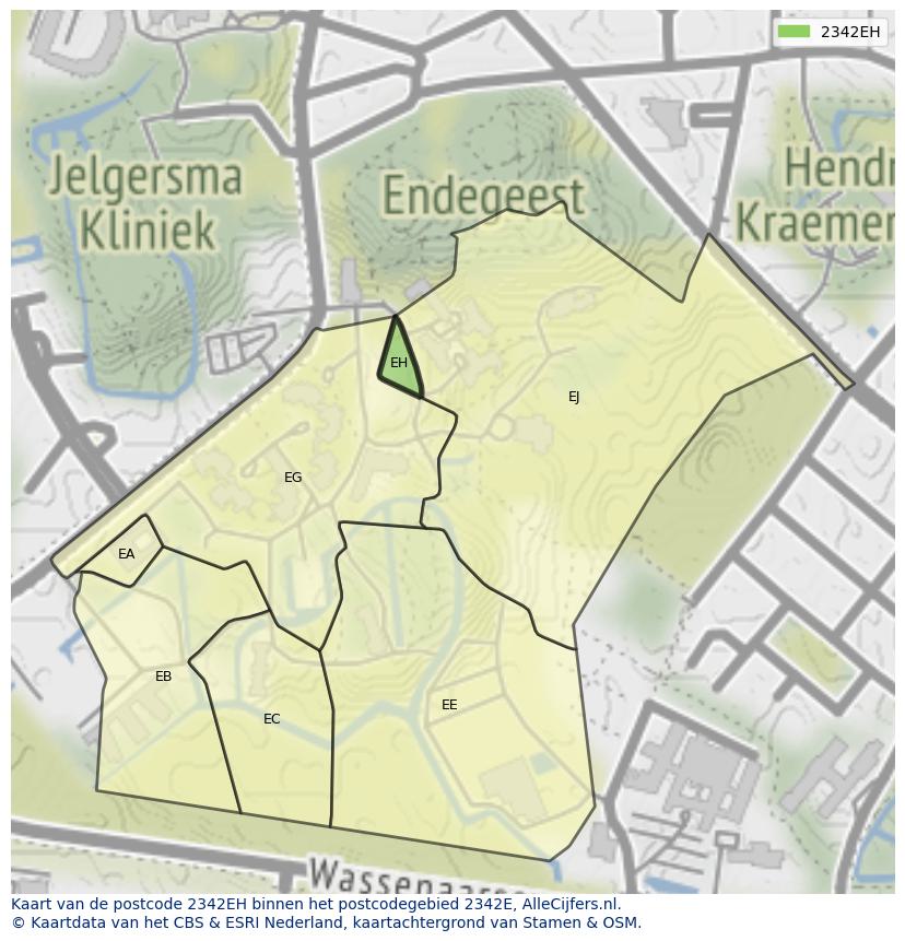 Afbeelding van het postcodegebied 2342 EH op de kaart.