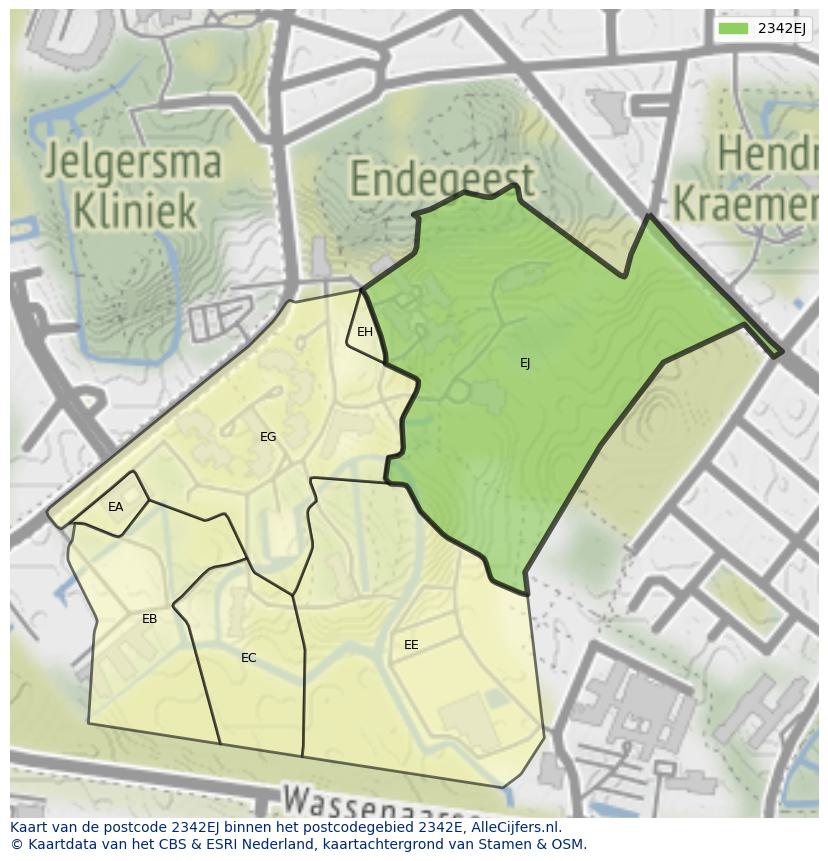 Afbeelding van het postcodegebied 2342 EJ op de kaart.