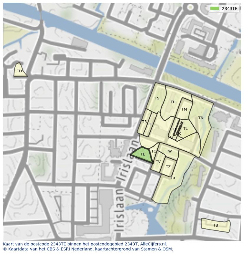 Afbeelding van het postcodegebied 2343 TE op de kaart.