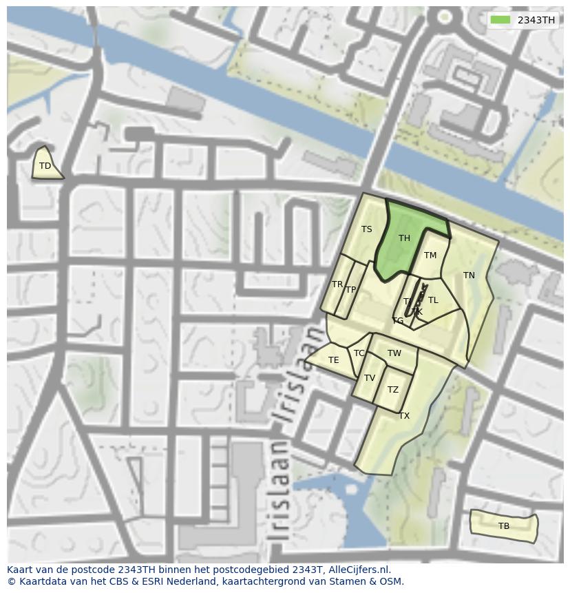 Afbeelding van het postcodegebied 2343 TH op de kaart.