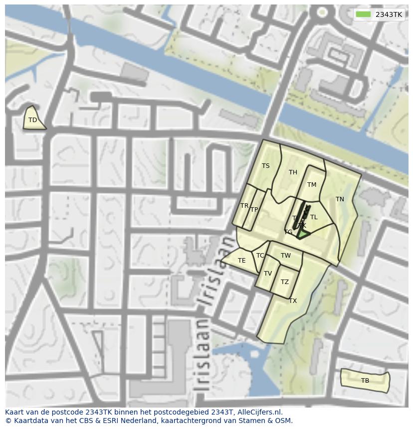 Afbeelding van het postcodegebied 2343 TK op de kaart.