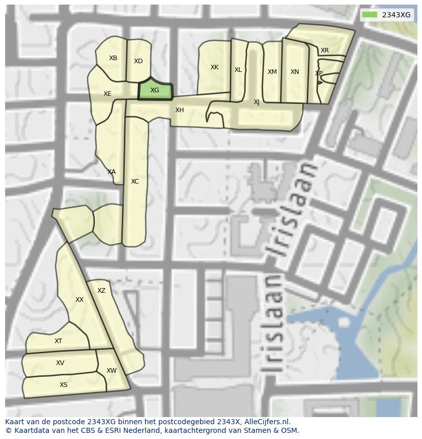 Afbeelding van het postcodegebied 2343 XG op de kaart.