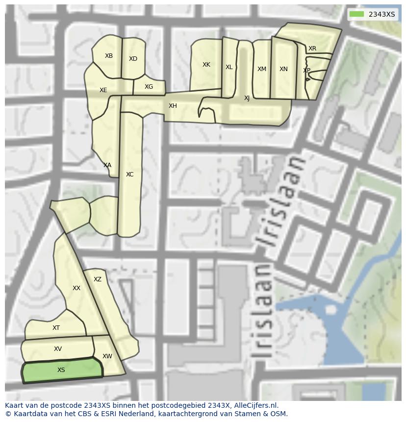 Afbeelding van het postcodegebied 2343 XS op de kaart.