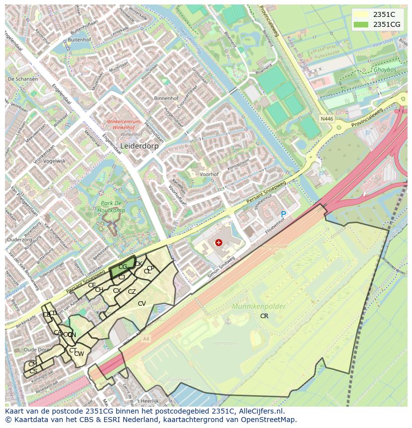 Afbeelding van het postcodegebied 2351 CG op de kaart.