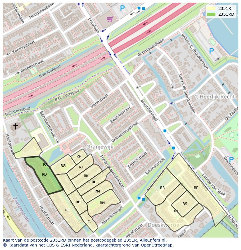 Afbeelding van het postcodegebied 2351 RD op de kaart.