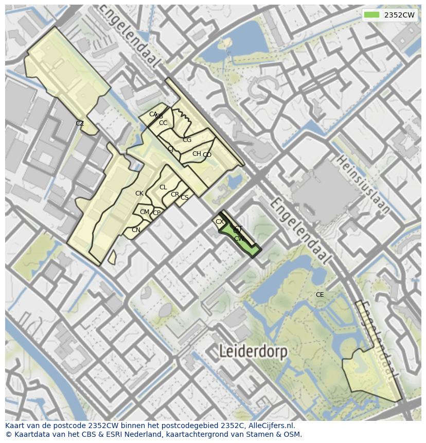 Afbeelding van het postcodegebied 2352 CW op de kaart.
