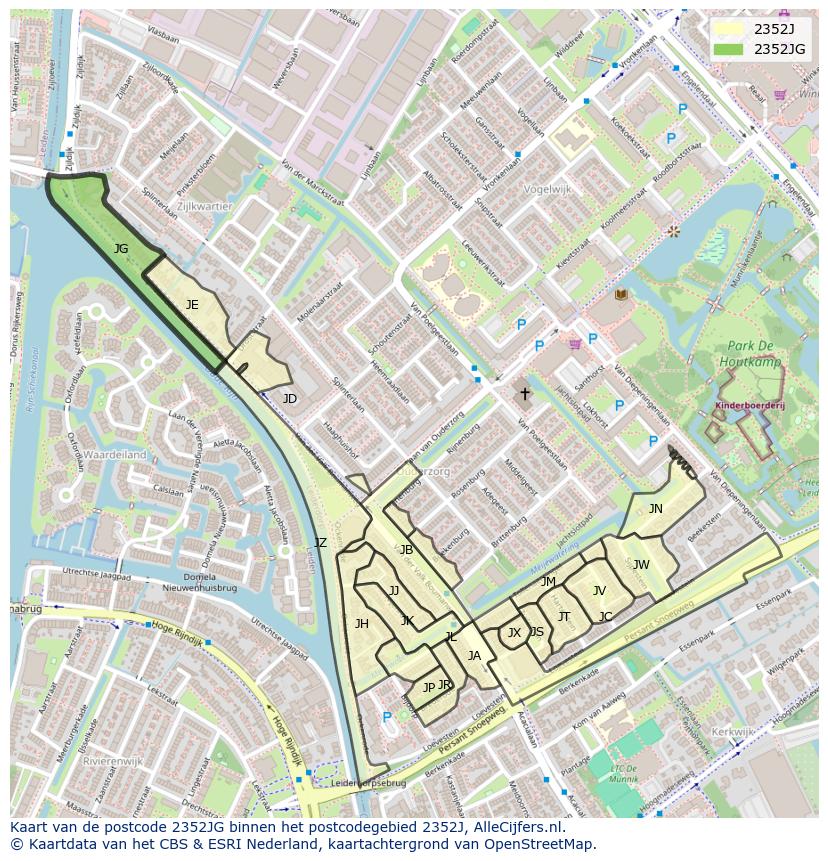 Afbeelding van het postcodegebied 2352 JG op de kaart.