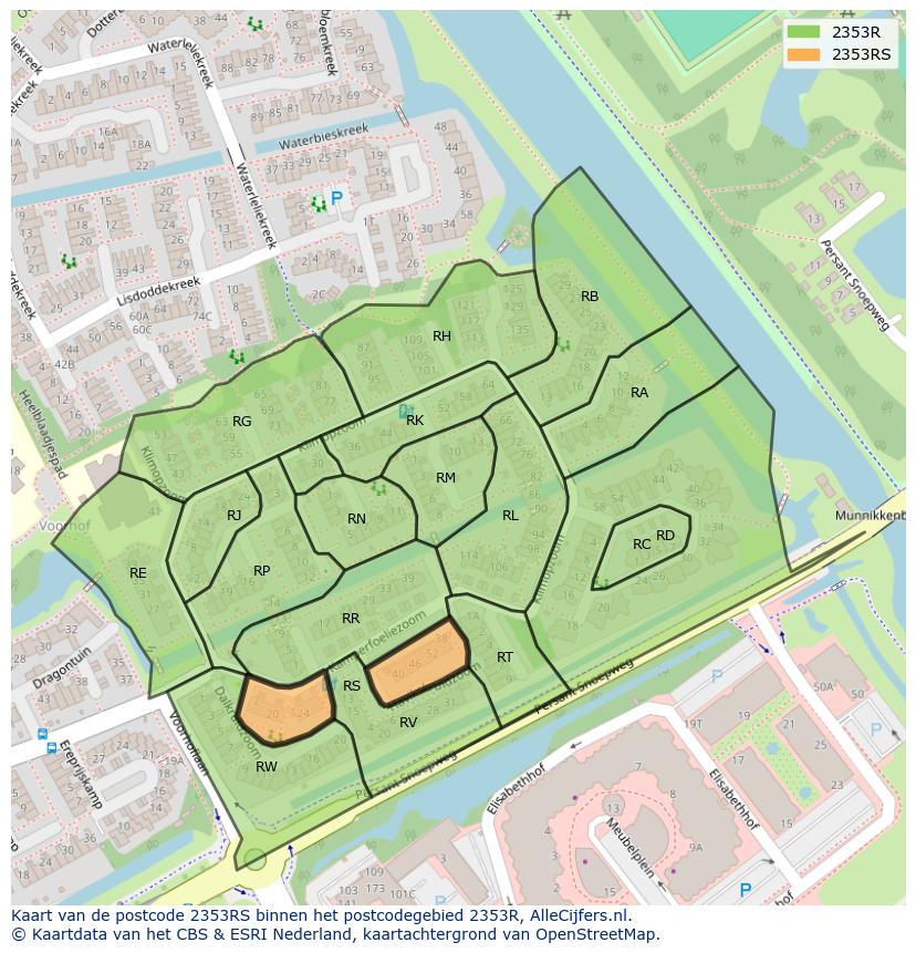 Afbeelding van het postcodegebied 2353 RS op de kaart.