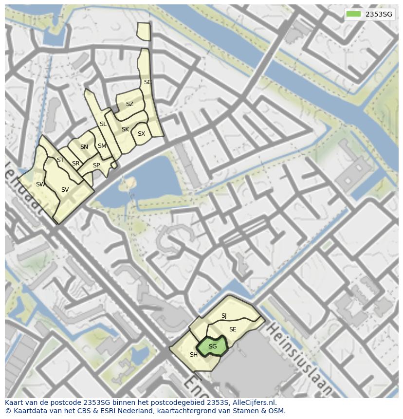 Afbeelding van het postcodegebied 2353 SG op de kaart.