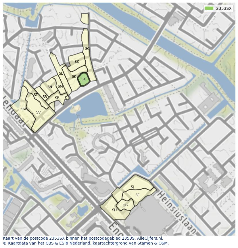 Afbeelding van het postcodegebied 2353 SX op de kaart.