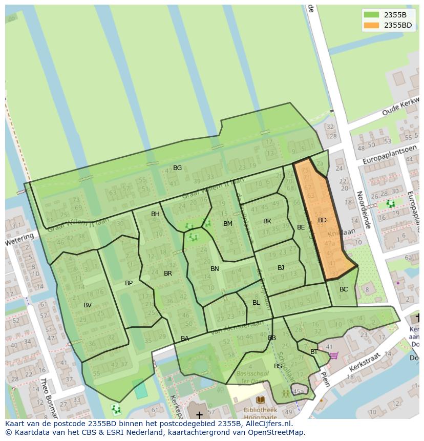 Afbeelding van het postcodegebied 2355 BD op de kaart.