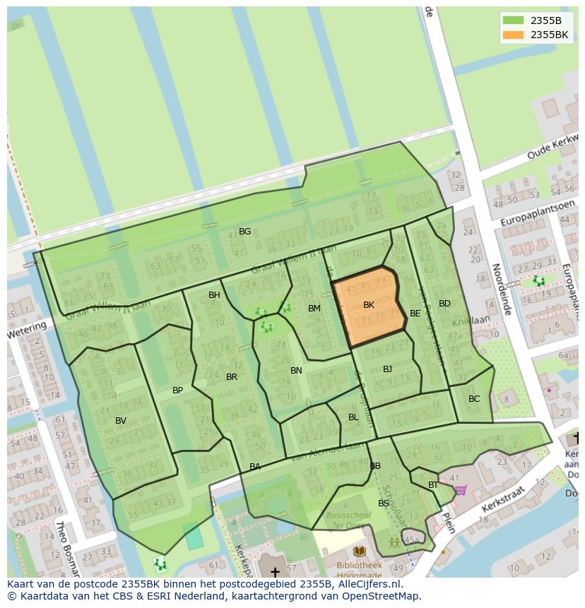 Afbeelding van het postcodegebied 2355 BK op de kaart.