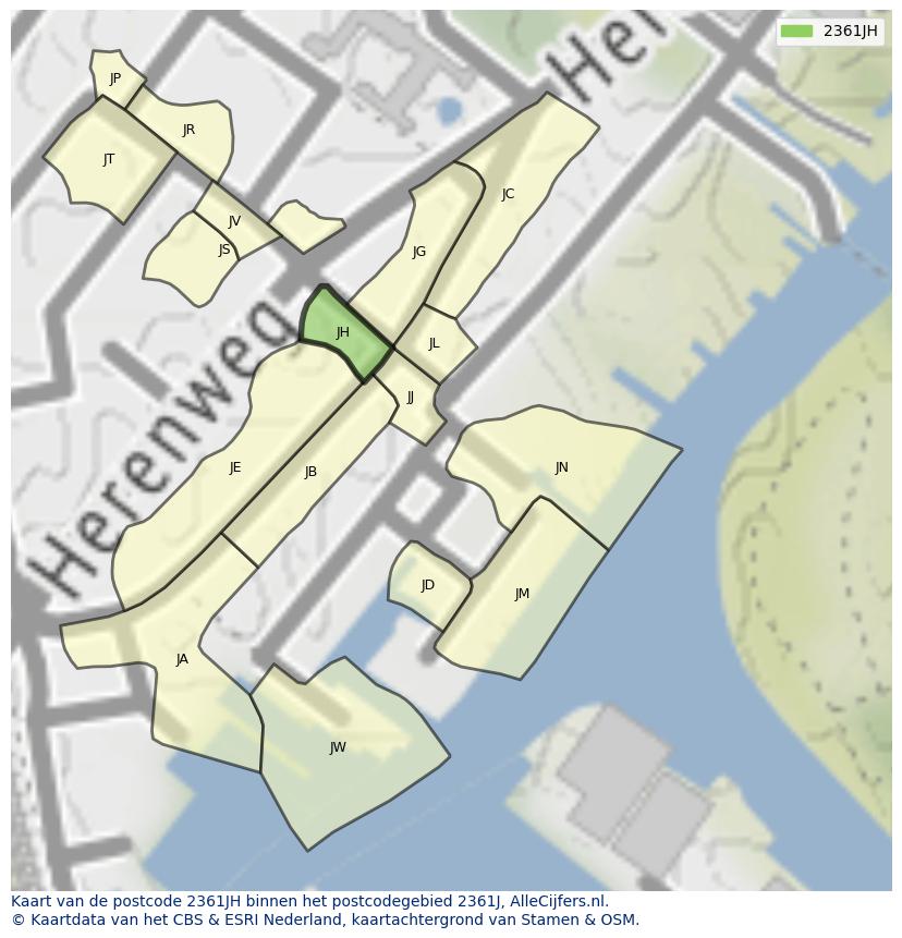 Afbeelding van het postcodegebied 2361 JH op de kaart.