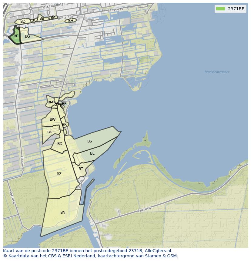 Afbeelding van het postcodegebied 2371 BE op de kaart.