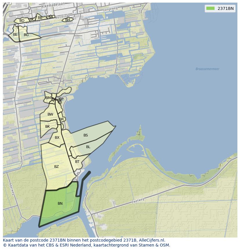 Afbeelding van het postcodegebied 2371 BN op de kaart.