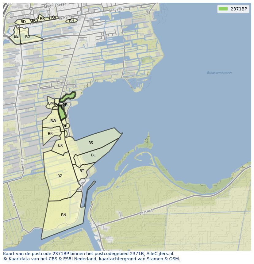 Afbeelding van het postcodegebied 2371 BP op de kaart.