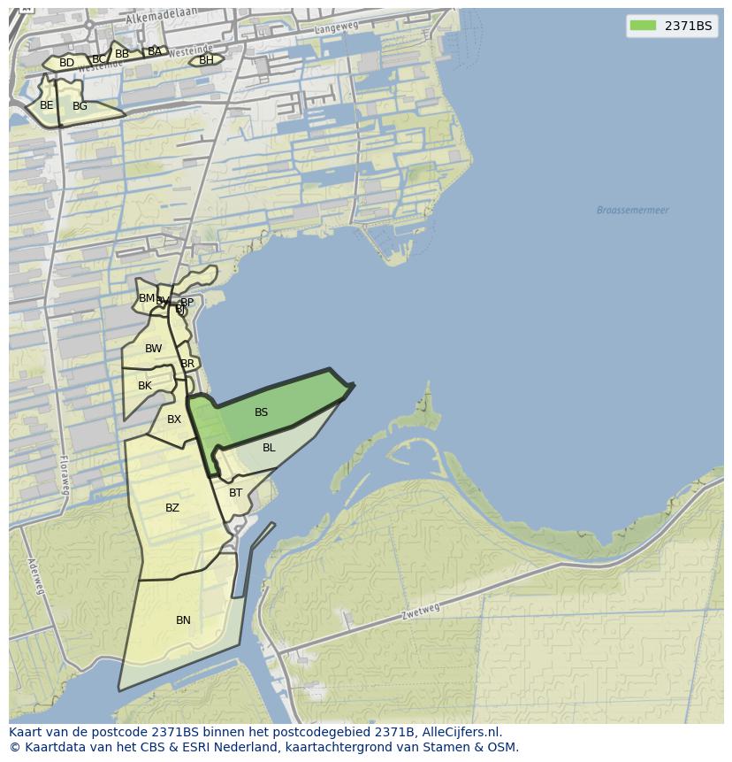 Afbeelding van het postcodegebied 2371 BS op de kaart.
