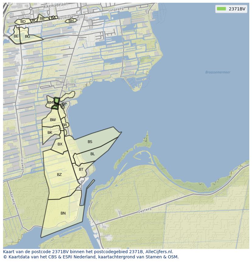 Afbeelding van het postcodegebied 2371 BV op de kaart.