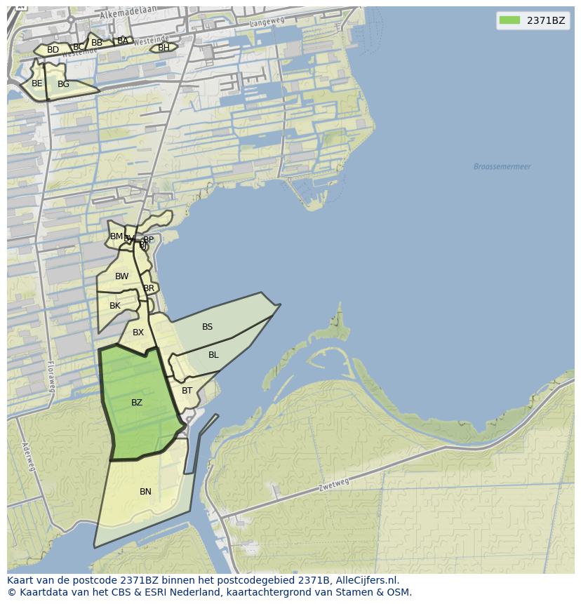 Afbeelding van het postcodegebied 2371 BZ op de kaart.