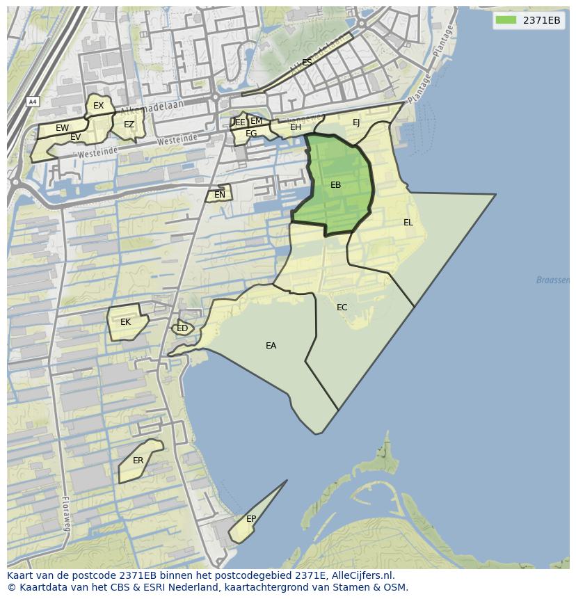 Afbeelding van het postcodegebied 2371 EB op de kaart.