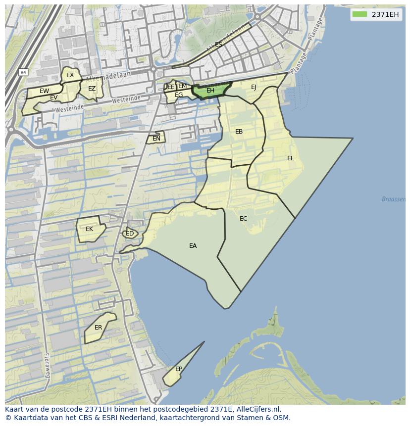 Afbeelding van het postcodegebied 2371 EH op de kaart.