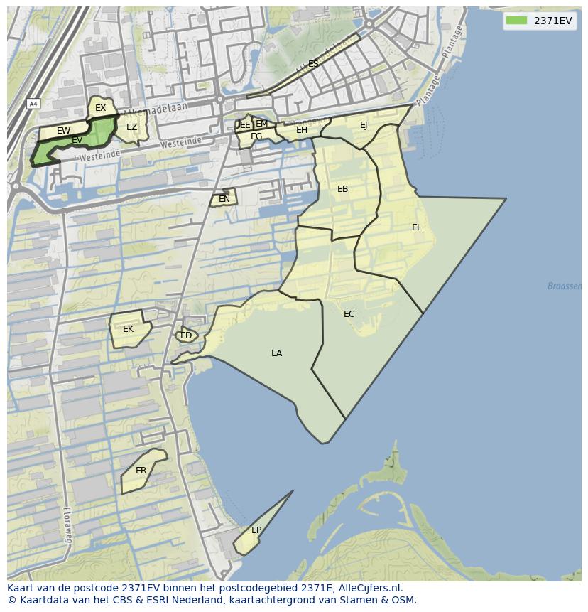 Afbeelding van het postcodegebied 2371 EV op de kaart.