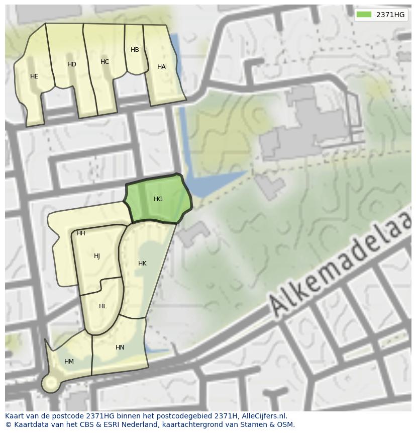 Afbeelding van het postcodegebied 2371 HG op de kaart.