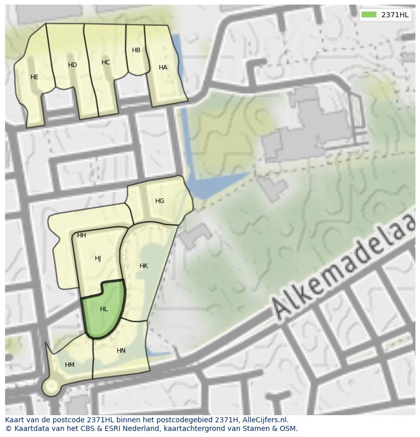 Afbeelding van het postcodegebied 2371 HL op de kaart.