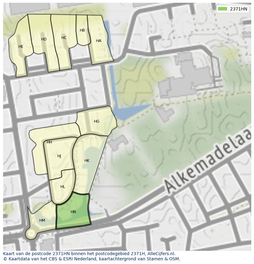 Afbeelding van het postcodegebied 2371 HN op de kaart.