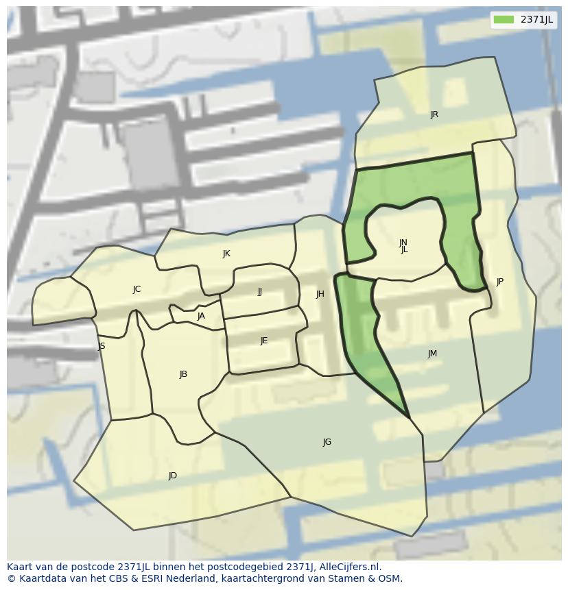 Afbeelding van het postcodegebied 2371 JL op de kaart.
