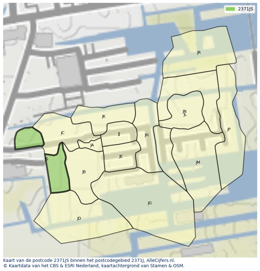 Afbeelding van het postcodegebied 2371 JS op de kaart.