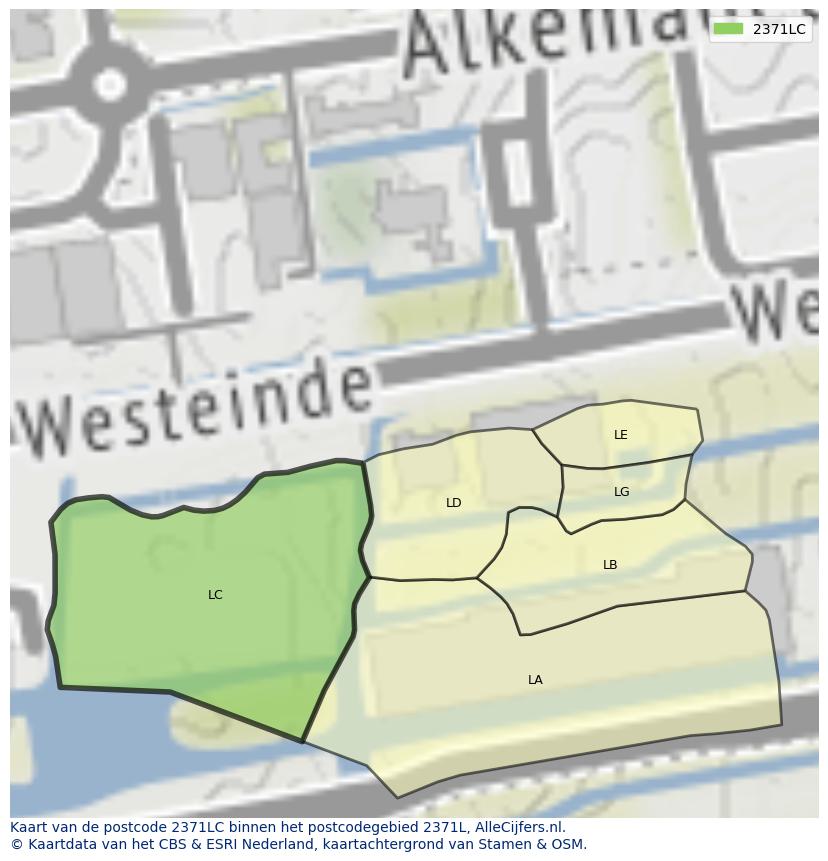 Afbeelding van het postcodegebied 2371 LC op de kaart.