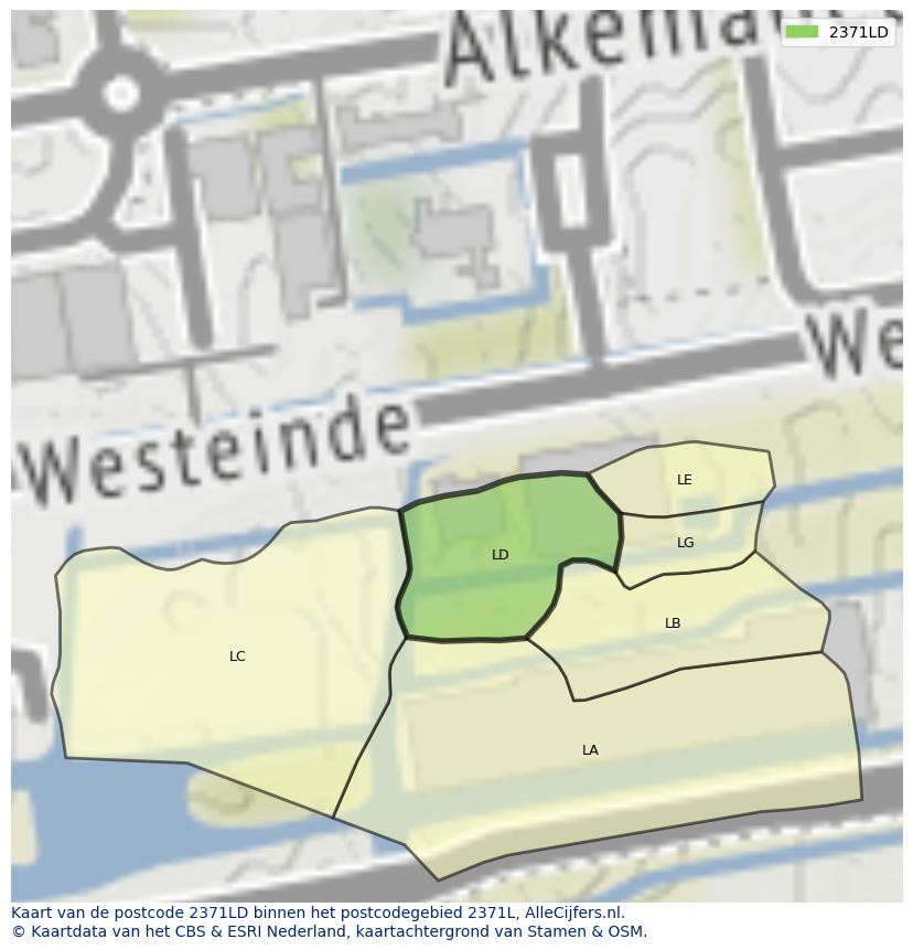 Afbeelding van het postcodegebied 2371 LD op de kaart.