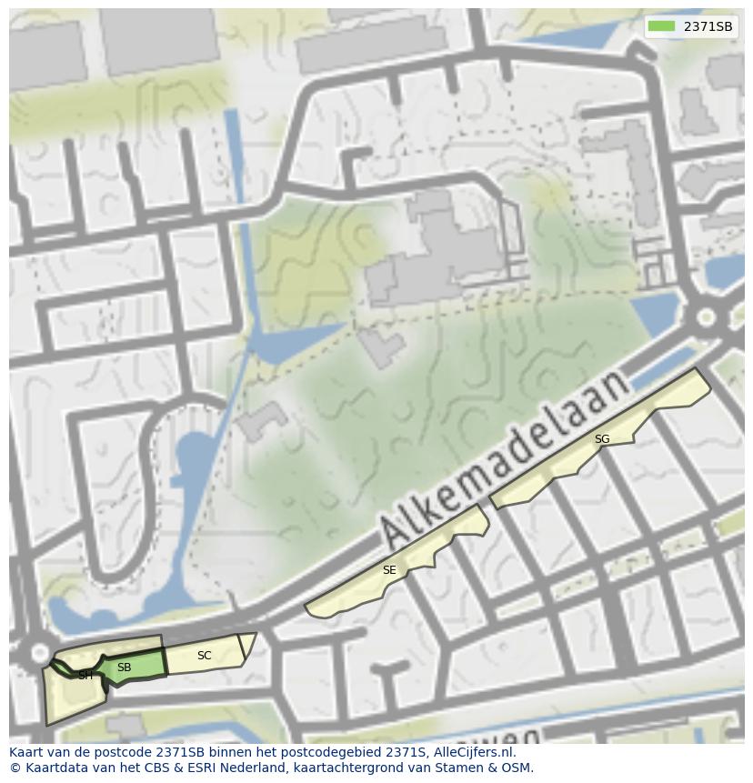 Afbeelding van het postcodegebied 2371 SB op de kaart.