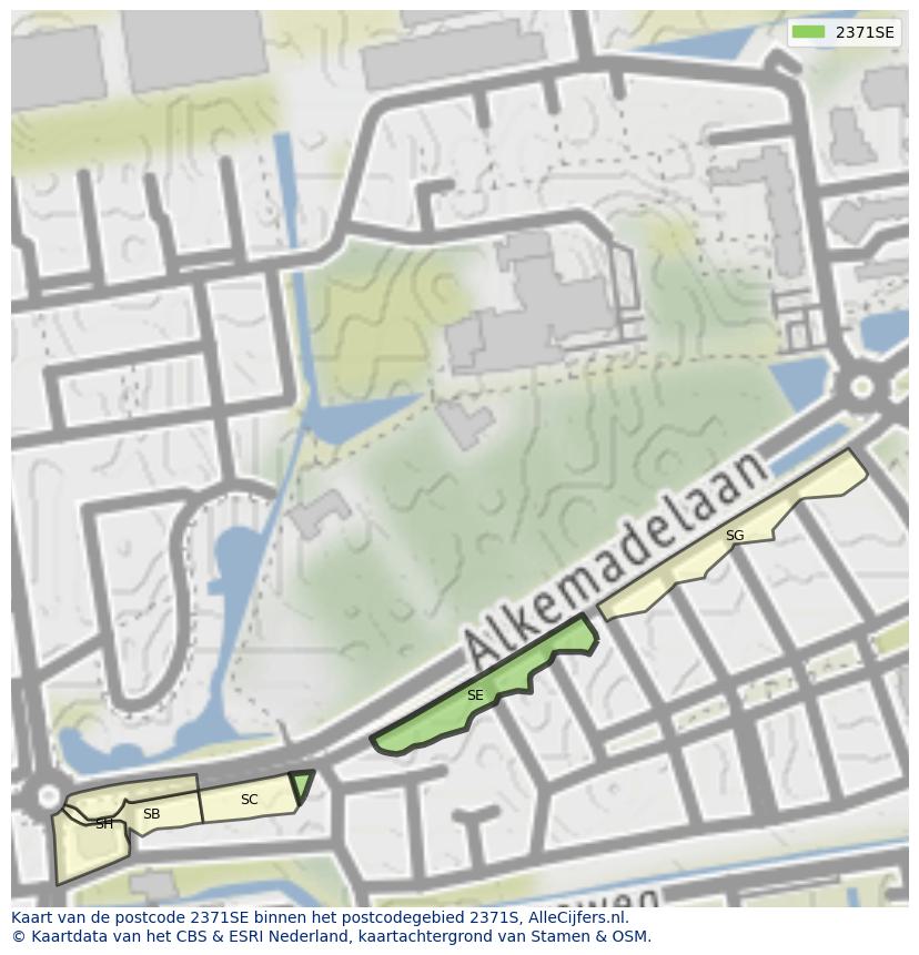Afbeelding van het postcodegebied 2371 SE op de kaart.