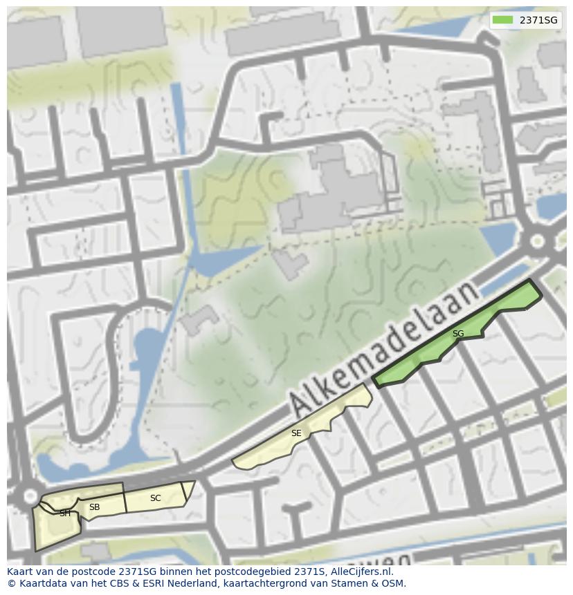 Afbeelding van het postcodegebied 2371 SG op de kaart.