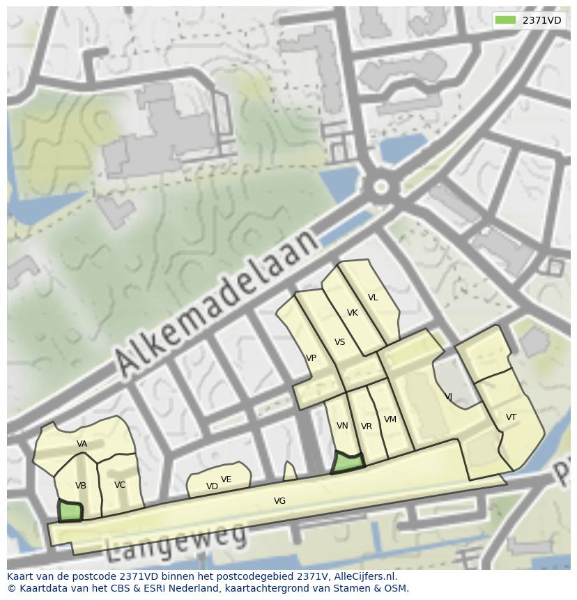 Afbeelding van het postcodegebied 2371 VD op de kaart.
