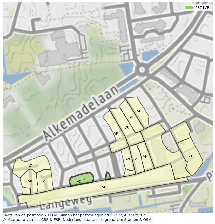 Afbeelding van het postcodegebied 2371 VE op de kaart.