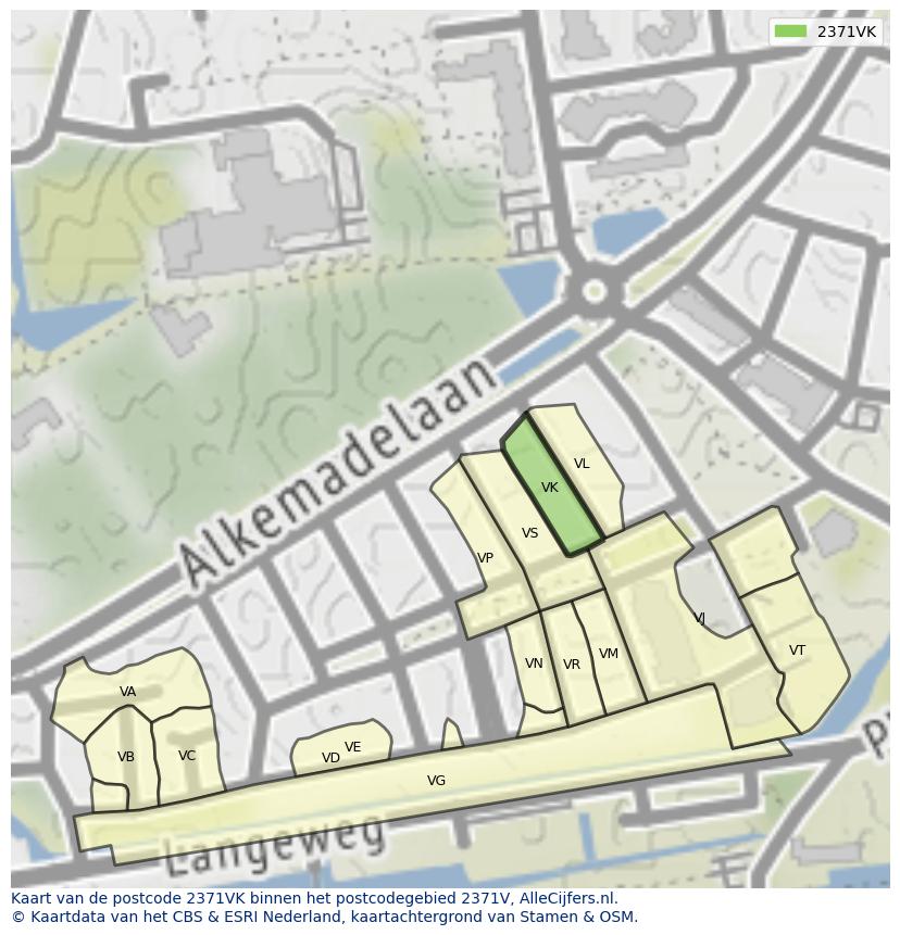 Afbeelding van het postcodegebied 2371 VK op de kaart.