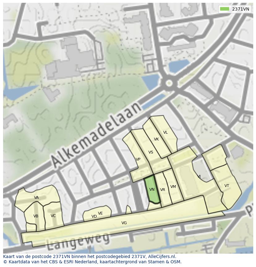 Afbeelding van het postcodegebied 2371 VN op de kaart.