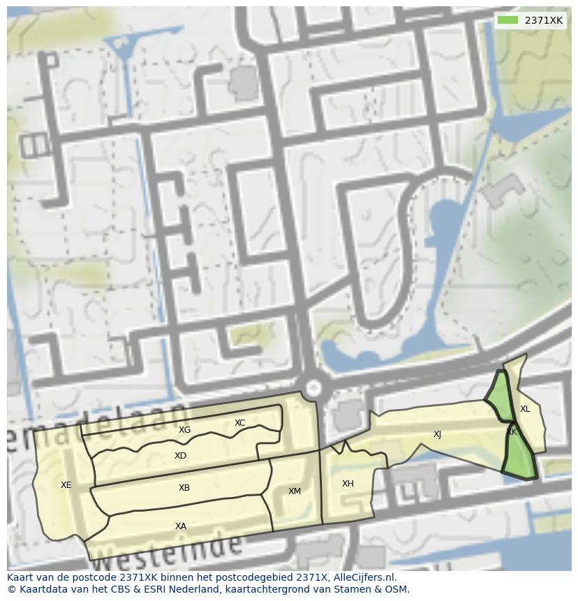 Afbeelding van het postcodegebied 2371 XK op de kaart.