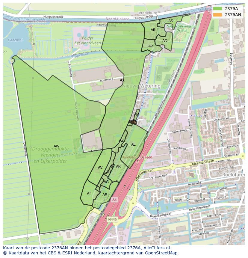 Afbeelding van het postcodegebied 2376 AN op de kaart.