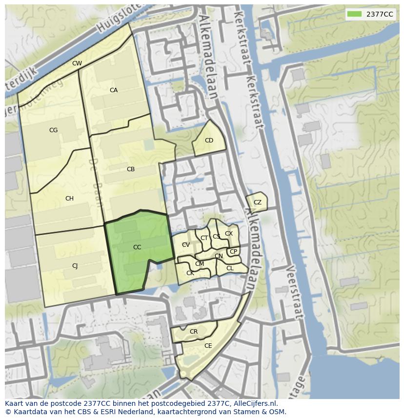 Afbeelding van het postcodegebied 2377 CC op de kaart.