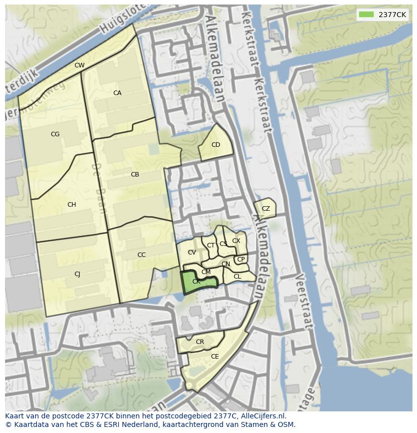 Afbeelding van het postcodegebied 2377 CK op de kaart.