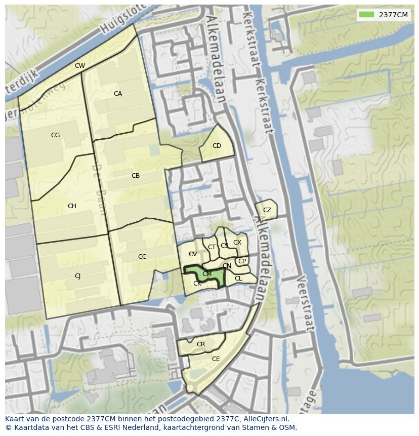 Afbeelding van het postcodegebied 2377 CM op de kaart.